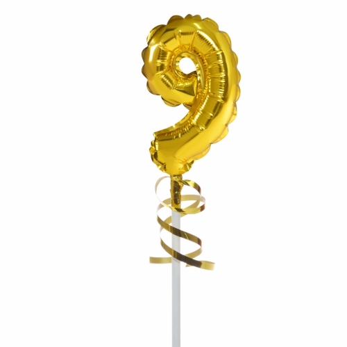 Foil Balloon with Stick Number 9 Gold